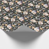 ヒッパイハロウィーンスカルと花のパターン ラッピングペーパー (角)