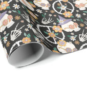 ヒッパイハロウィーンスカルと花のパターン ラッピングペーパー (ロールコーナー)