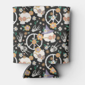 ヒッパイハロウィーンスカルと花のパターン 缶クーラー (正面)