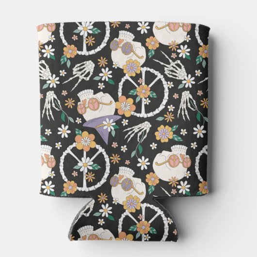 ヒッパイハロウィーンスカルと花のパターン 缶クーラー (裏面)