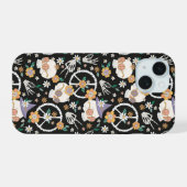 ヒッパイハロウィーンスカルと花のパターン iPhone 15ケース (裏面横)