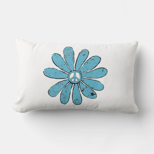 ヒッパイピースサインフラワーアクア動揺してルック ランバークッション (正面)