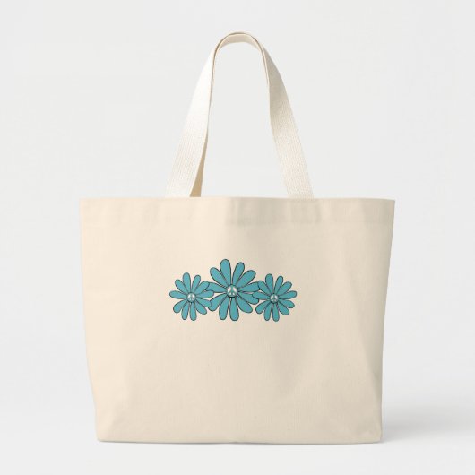 ヒッパイピースサインフラワーアクア ラージトートバッグ (正面)