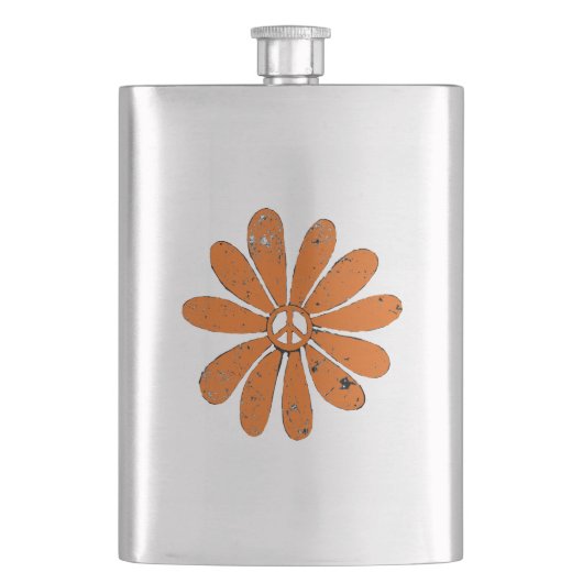 ヒッパイピースサインフラワーオレンジルッ動揺してク フラスク (正面)