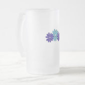 ヒッパイピースサインフラワーパワーアクアパープル フロストグラスビールジョッキ (正面左)