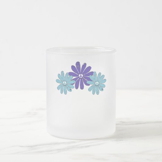 ヒッパイピースサインフラワーパワーパープルアクア フロストグラスマグカップ (中央)