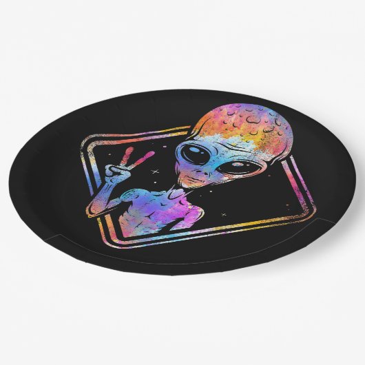 ヒッパイピースサイン宇宙ギフトエイリアン ペーパープレート (アングル)