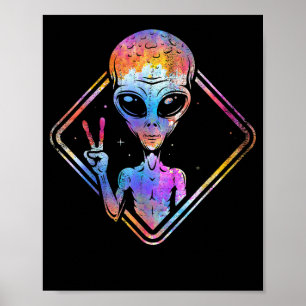 ヒッパイピースサイン宇宙ギフトエイリアン ポスター
