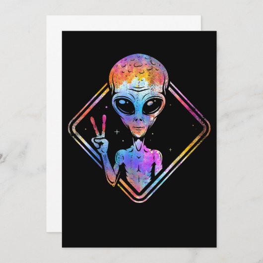 ヒッパイピースサイン宇宙ギフトエイリアン 招待状 (正面/裏面)