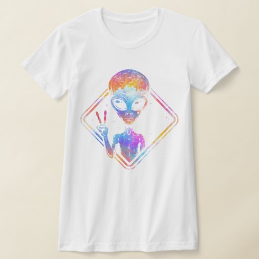 ヒッパイピースサイン宇宙ギフトエイリアン Tシャツ (レイダウン)