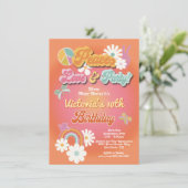 ヒッパイフラワーパワー70s 60s誕生日パーティー招待 招待状 (スタンド正面)