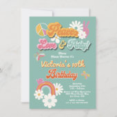 ヒッパイフラワーパワー70s 60s誕生日パーティー招待 招待状 (正面)