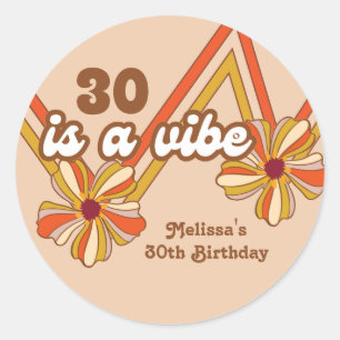 ヒッパイフラワーレトロ70sジグザグザ30th誕生日 ラウンドシール