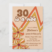 ヒッパイフラワーレトロ70sジグザグザ30th誕生日 招待状 (正面)