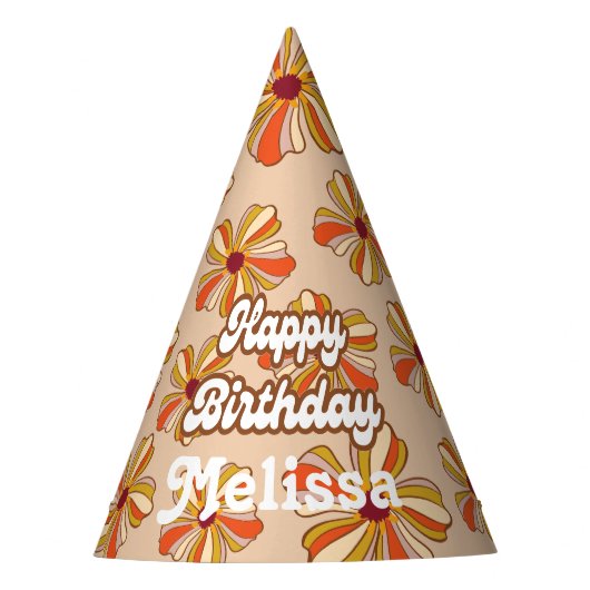 ヒッパイフラワーレトロ70s 30th Birthday パーティーハット (正面)