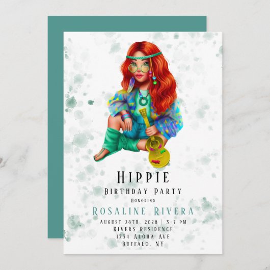 ヒッパイプレティーンガールバースデーパーティー 招待状 (正面/裏面)