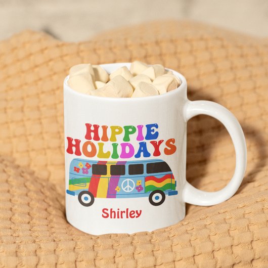 ヒッパイホリデーズカワイイレトロ70sカスタムクリスマス コーヒーマグカップ