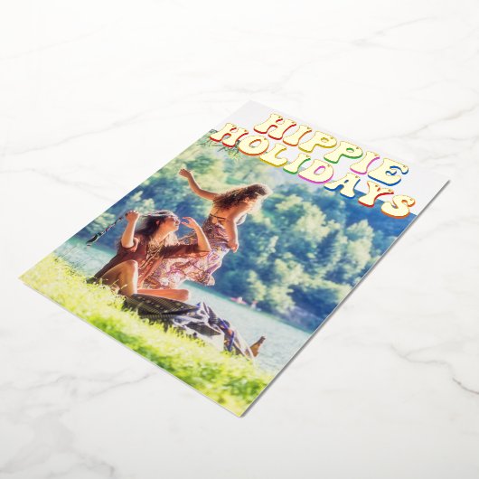 ヒッパイホリデーズカワイイレトロ70sファミリーフォト金ゴールド 箔シーズンカード (回転した状態)