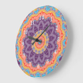ヒッパイボヘミアンフローラマンダラカラフルパープルミックス ラージ壁時計 (傾斜)