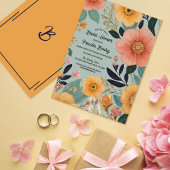 ヒッパイボホウォーター色フローラブライダルシャワー 招待状