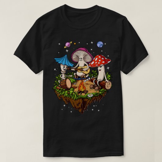 ヒッパイマッシュルームサイケデリックキャンピングフォレスト真菌 Tシャツ (デザイン正面)