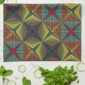 ヒッパイレッドブルーイエローグリーンエスニックトリップ（幻覚体験）のような自然 キッチンタオル (折り畳み)