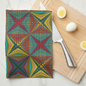 ヒッパイレッドブルーイエローグリーンエスニックトリップ（幻覚体験）のような自然 キッチンタオル (四つ折り)
