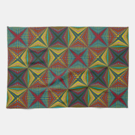 ヒッパイレッドブルーイエローグリーンエスニックトリップ（幻覚体験）のような自然 キッチンタオル