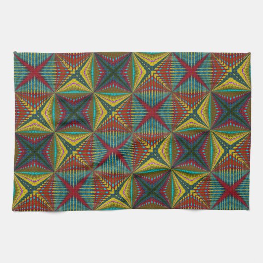 ヒッパイレッドブルーイエローグリーンエスニックトリップ（幻覚体験）のような自然 キッチンタオル (横)