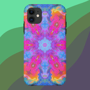 ヒッピサイケデリックーの花(ピンクの黄と青) iPhone 11 ケース
