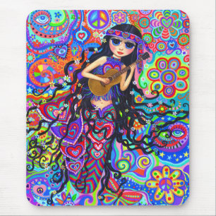 ヒッピサイケデリックー・マーメイド・ガール遊・ギター マウスパッド