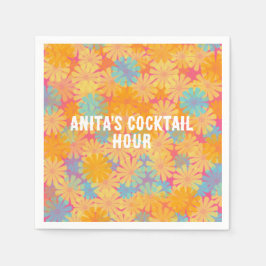 ヒッピトリップ（幻覚体験）のようなーサイケデリックレトロフローラデザイン スタンダードカクテルナプキン
