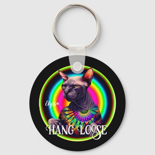 ヒッピーおもしろい・スフィンクス・キャット キーホルダー (正面)