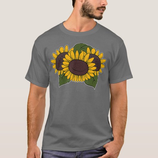 ヒッピーかわいらしヒマワリ黄色い花が咲く Tシャツ (正面)