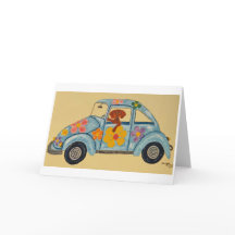 ヒッピーな車に乗ったダックスフント