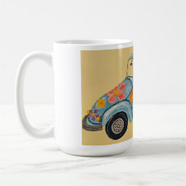 ヒッピーな車に乗ったダックスフント コーヒーマグカップ