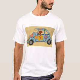 ヒッピーな車に乗ったダックスフントTシャツ Tシャツ