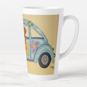 ヒッピーな車に乗ったダックスフンド カフェラテマグ
