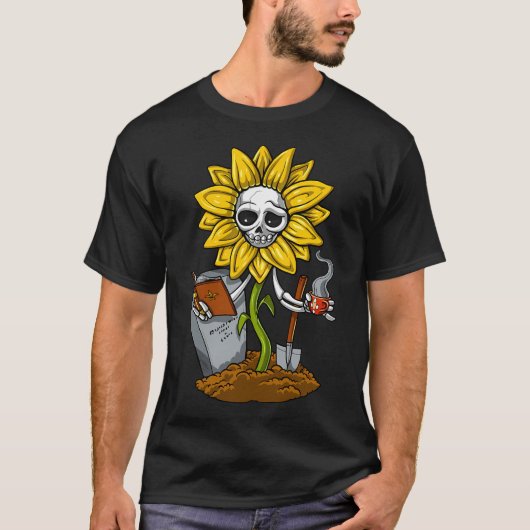 ヒッピーのひまわりスケルトン Tシャツ (正面)