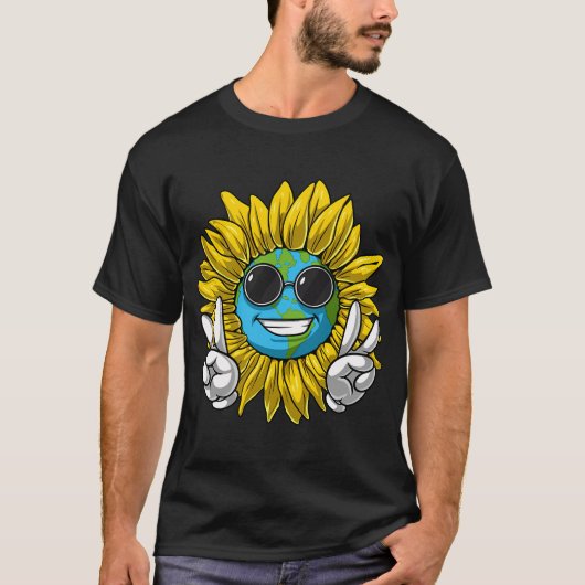 ヒッピーのひまわり地球 Tシャツ (正面)