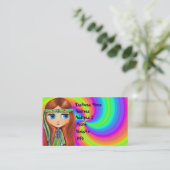 ヒッピーのひよこの60年代の絞り染めの大きい目の人形 名刺 (スタンド正面)