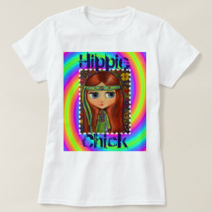 ヒッピーのひよこの60年代の絞り染めの大きい目の人形 Tシャツ