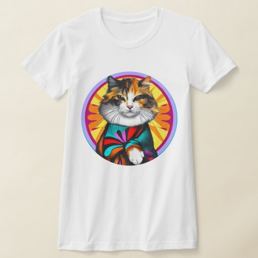 ヒッピーのネコ Tシャツ (レイダウン)