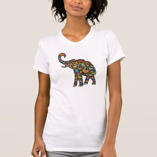 ヒッピーのハートパターン象のTシャツ Tシャツ (正面)