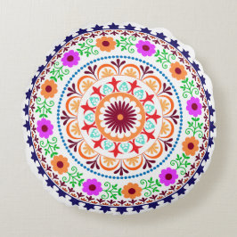 ヒッピーのボヘミアの花柄の円形の枕白 ラウンドクッション