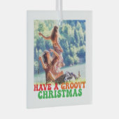 ヒッピーの休日の写真はグルービークリスマスを持っている ガラスオーナメント (正面右)