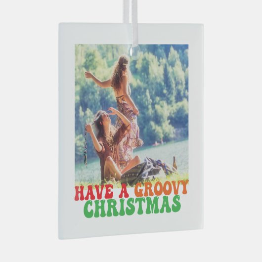 ヒッピーの休日の写真はグルービークリスマスを持っている ガラスオーナメント (正面右)