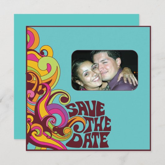 ヒッピーの保存日付の写真の招待状 セーブザデート (正面/裏面)