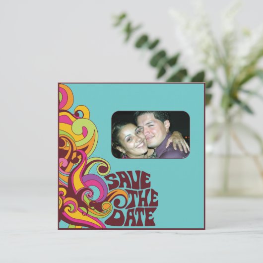ヒッピーの保存日付の写真の招待状 セーブザデート (スタンド正面)