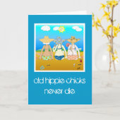 ヒッピーの古いひよこは決して死なない…誕生日カード カード (黄色い花)